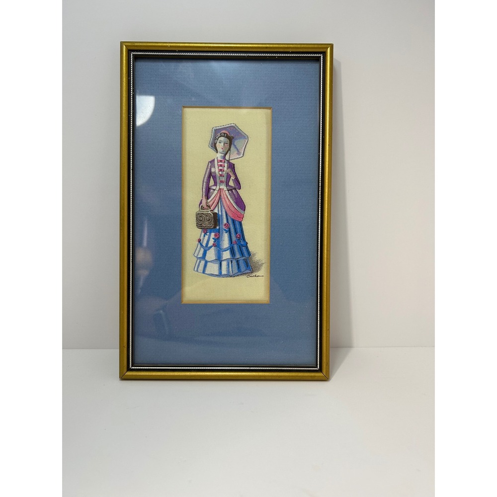 Vintage Mrs Albee Avon Woven Silk Picture J & J Cash Ltd Framed Loom Art Textile